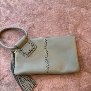 HOBO Pale Green Leather Wristlet with Tassel